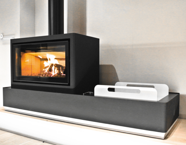 line surround for freestanding fire, contemporary fire surround, freestanding fire, bodart & gonay surround for design green range, freestanding stove, surround with pedestal