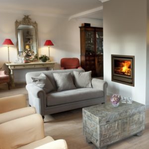 infire 683/684 multi fuel fire, Bodart & gonay fire, insert fire, fan assisted fire, high heat output fire, fire with automatic thermostat, solid fuel insert stove, glass fronted solid fuel fire, wood burning stove, modern fire, fire inserted into a fireplace, built in fire