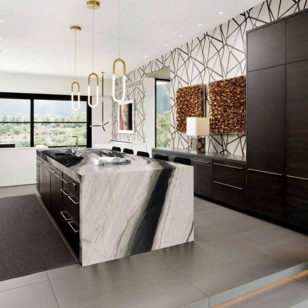 Kitchen island crafted in Amalfi quartzite