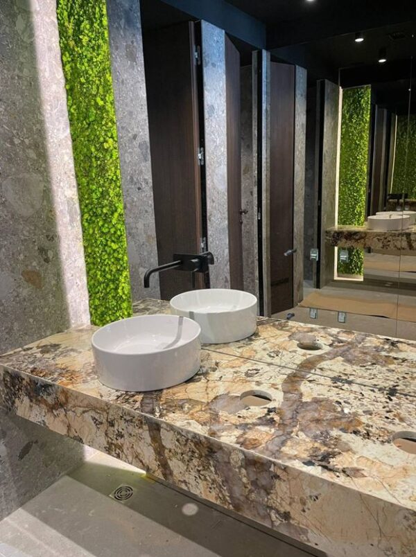 Custom-made bathroom vanity unit crafted in Patagonia granite