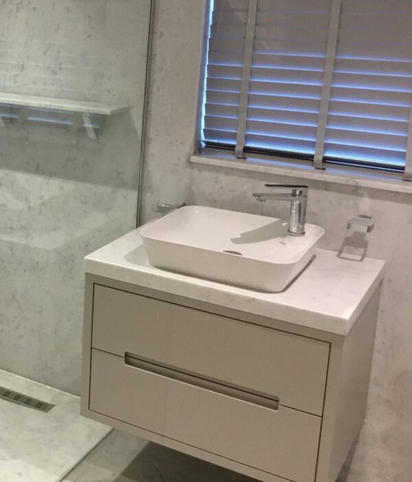 Bespoke Stone Bathroom Vanity Unit - Bianco Carrera Marble Project 3