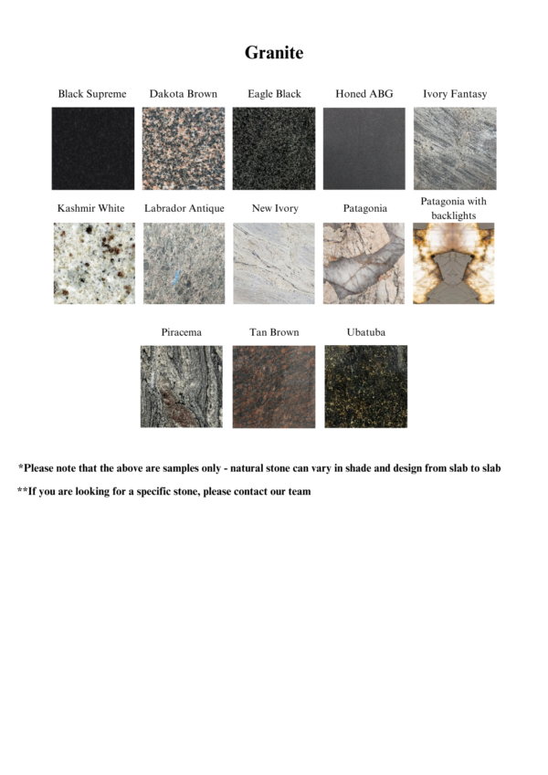 Stone Kitchen Worktops - Colour Chart - 1