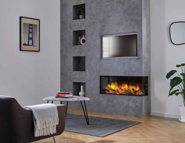 A modern living room with a Polaris electric inset fire