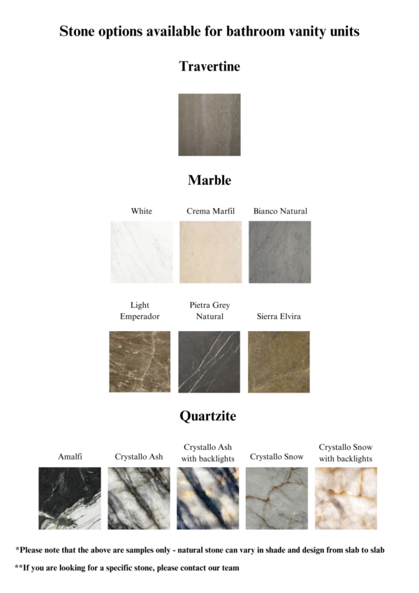 Bespoke Stone Bathroom Vanity Units Colour Chart