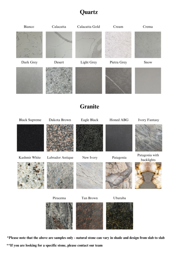 Bespoke Stone Bathroom Vanity Units Colour Chart